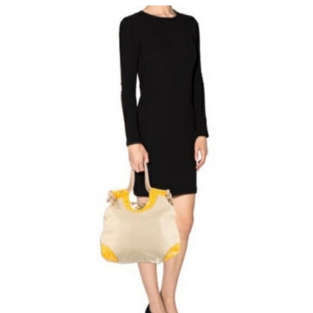 Tory Burch Nylon nautical tote bag with yellow embossed patent leather t…